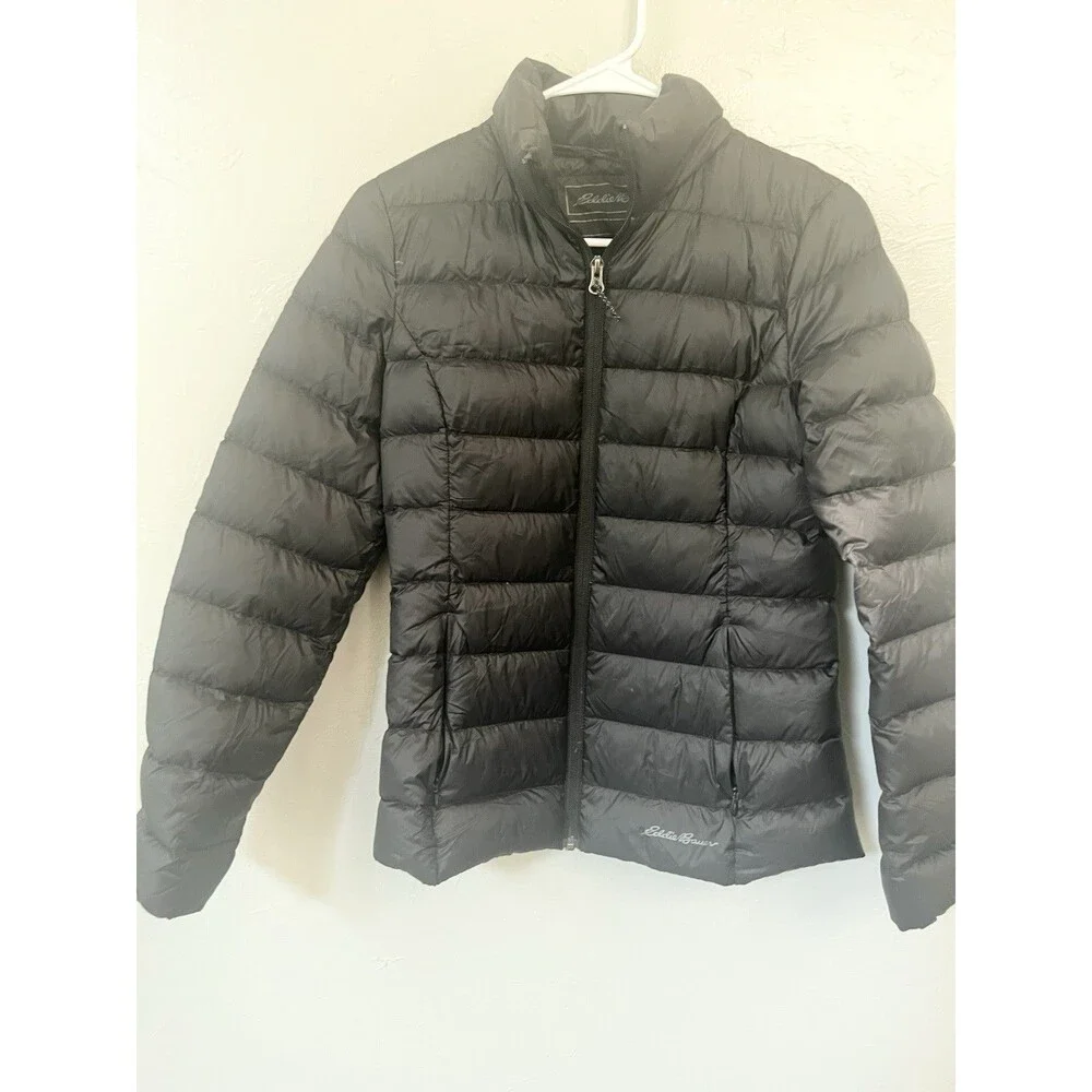Eddie Bauer Down Puffer Jacket Microlight Size XS Black 650 Fill Packable Women